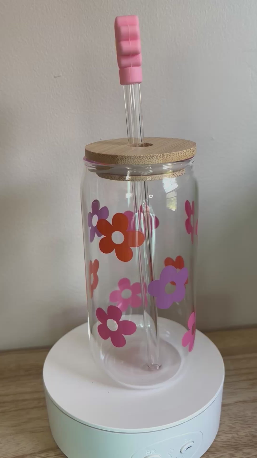 16oz Glass Tumbler with Straw Topper